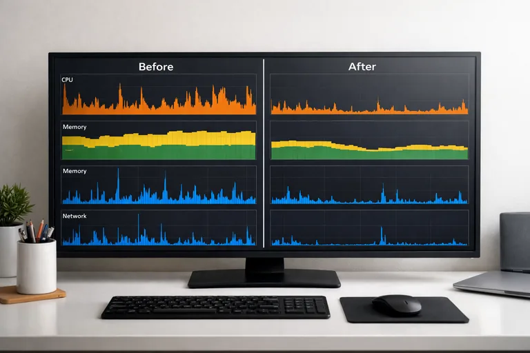 Profiler metrikleriyle iyileştirme etkisini doğrulama CPU, bellek ve ağ metriklerini tek akışta karşılaştıran; iyileştirme öncesi ve sonrası farkları vurgulayan gösterge paneli düzeni