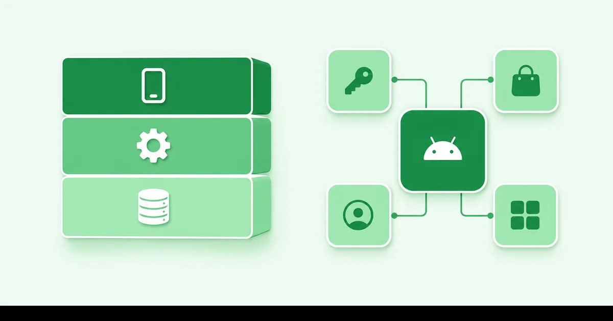 Android Clean Architecture katmanları data domain presentation yeşil tonlu modül diyagramı