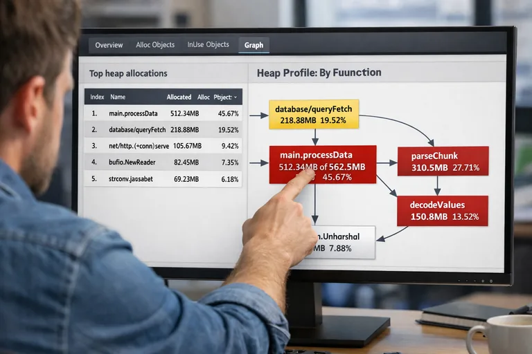 Heap profilde bellek tahsisi yapan fonksiyonlar Heap analizinde en çok bellek ayıran fonksiyonların çağrı zinciriyle birlikte öne çıktığı grafik ve özet tablo