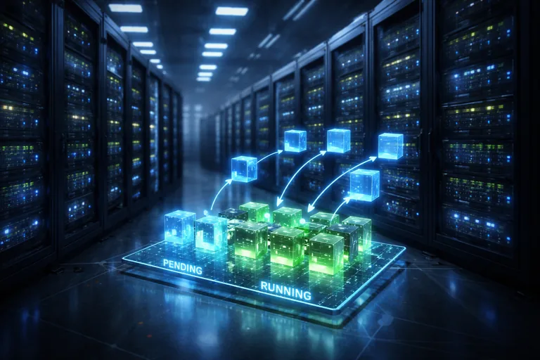 Pod Pending'den çalışana: kapasite akışı Kümeye yeni node eklenmesi, Pending podların yerleşmesi ve servis gecikmesinin dengelenmesi sürecini anlatan akış