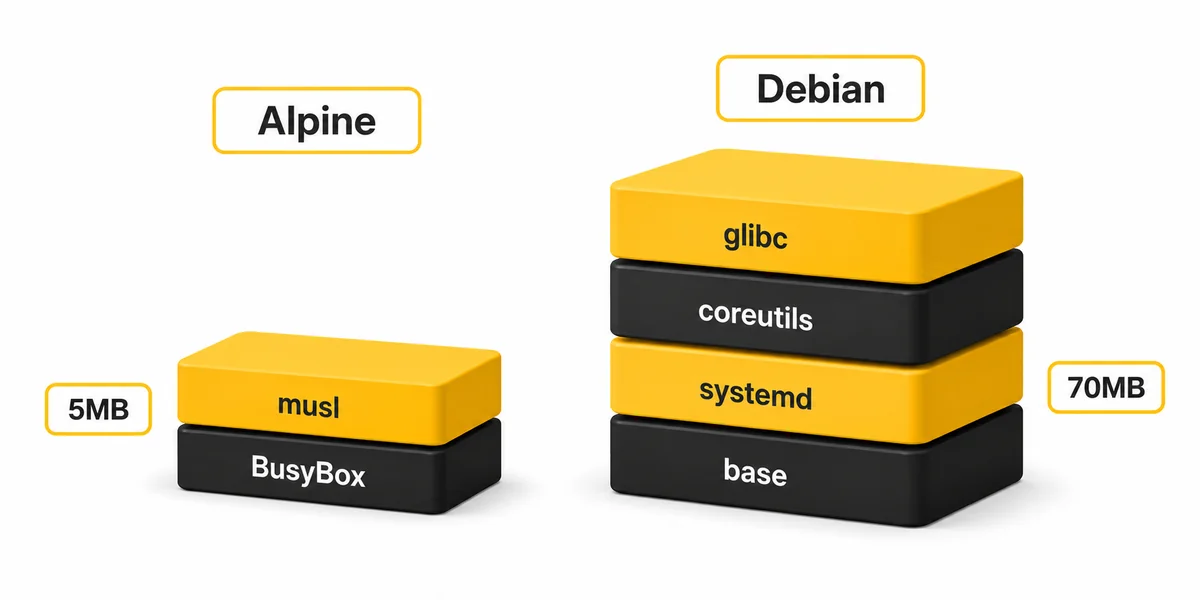 Alpine Linux Minimal Konteyner Tabanının Katman Karşılaştırması Alpine Linux musl libc tabanlı minimal konteyner imajı ile glibc tabanlı klasik dağıtım katmanlarının karşılaştırması