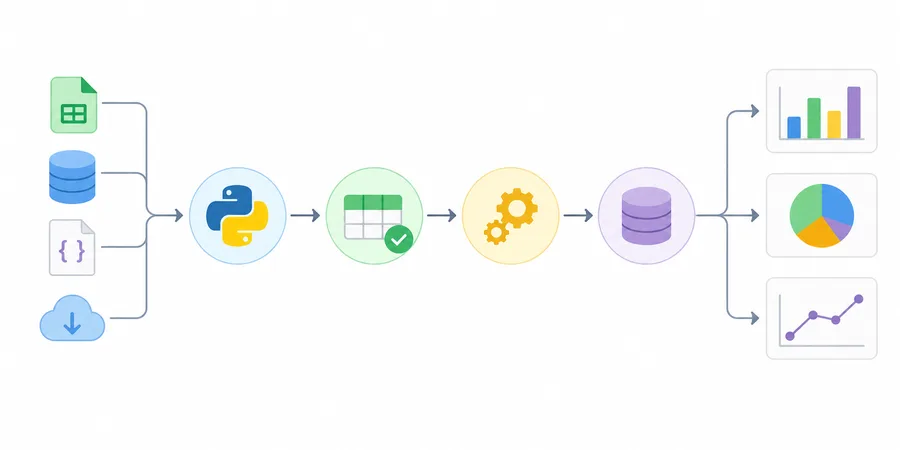 Python veri işleme akışı veri girişi temizleme analiz ve görselleştirme adımları diyagram