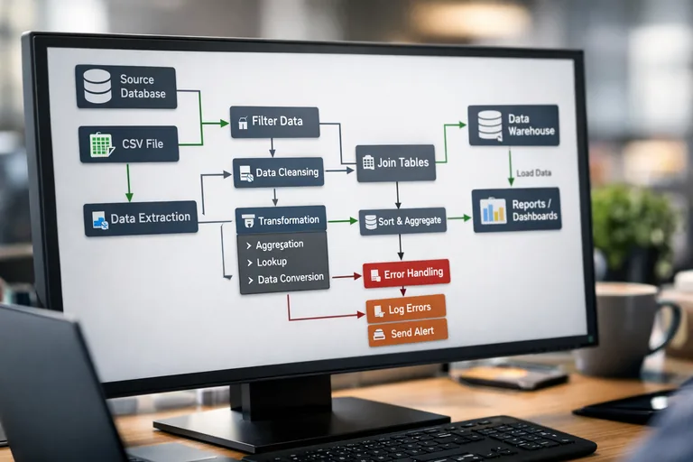 Data Flow adımlarında dönüşüm ve yükleme kurgusu Data Flow hattında kaynak okuma, dönüşüm adımları ve hedef yazma süreçlerinin performans odaklı sıralanması yaklaşımı