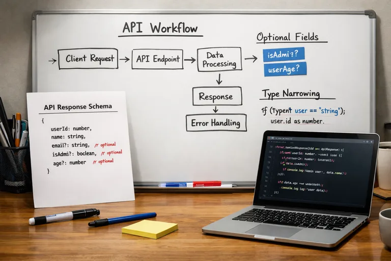 API yanıtından gelen opsiyonel alanlar için TypeScript daraltma kontrol akışının diyagram benzeri bir akışla gösterimi