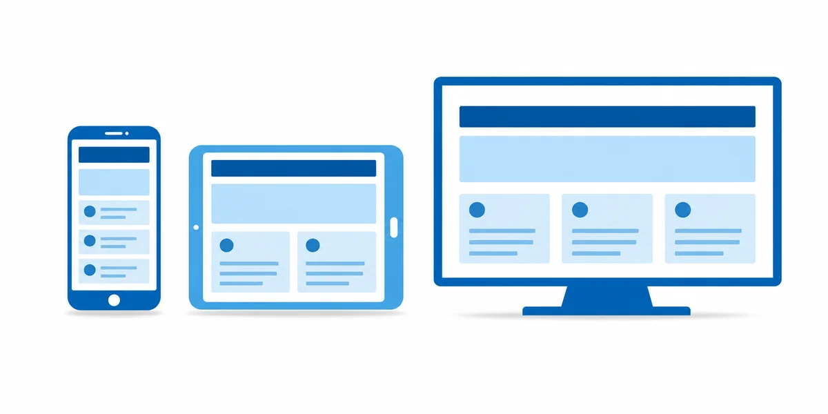 Mobile-first responsive üç cihaz akışkan içerik Telefon tablet ve masaüstü üç cihaz silüeti yan yana mobile-first responsive akışkan içerik yapısı